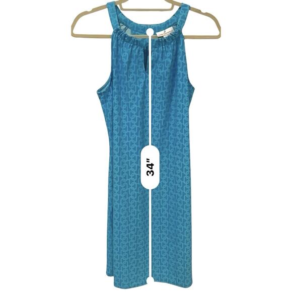 Jude Connally Lisa Halter Bright Blue Chain Pattern Dress Small Keyhole Stretch - Picture 3 of 6